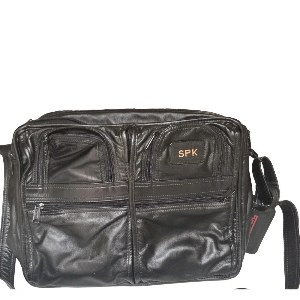 TUMI Leather Bag Organizer Black Crossbody Multipocket  Old Style